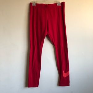 Red Nike Workout leggings with Swoop Detail